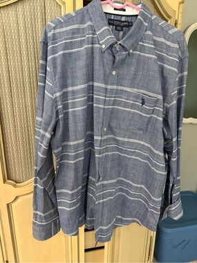 U.S. Polo Assn. Blue and White Horizontal Stripe Button-Down Shirt